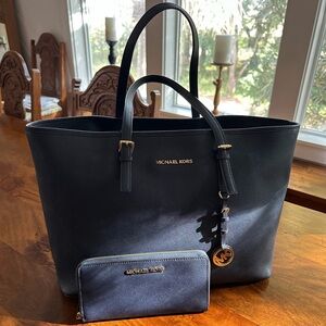 Michael Kors Leather Jet Set Travel Tote and Wallet